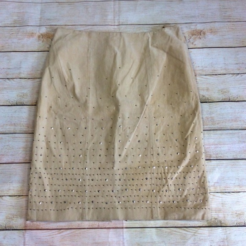 White House Black Market Tan Pencil Skirt with Stud Detail